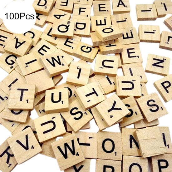 

100Pcs Wooden Alphabet Tiles Letter Number Bolcks DIY Crafts Kid Educational Capital Letter