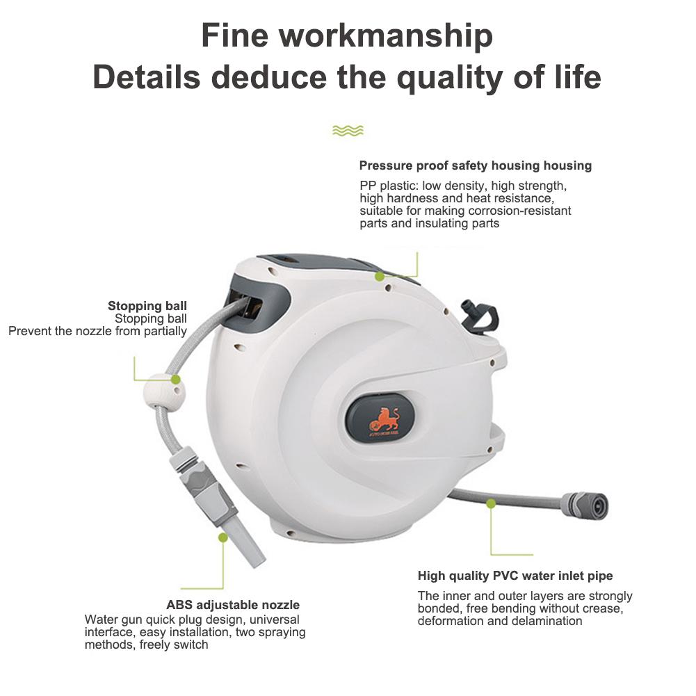 65 Ft Retractable Garden Hose Reel Automatic Hose Reel Slow Return System Telescopic Water Hose Reel 2 Modes for Garden Watering