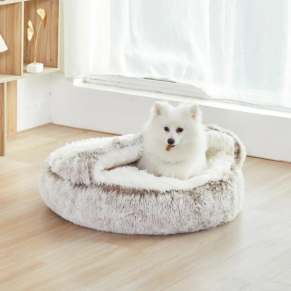 Semi-Enclosed Cat Bed Warm Cat Nest Plush Dog Sofa Windproof Dog House 2 Use Pet Dog Bed Soft Cat Sleeping Bed