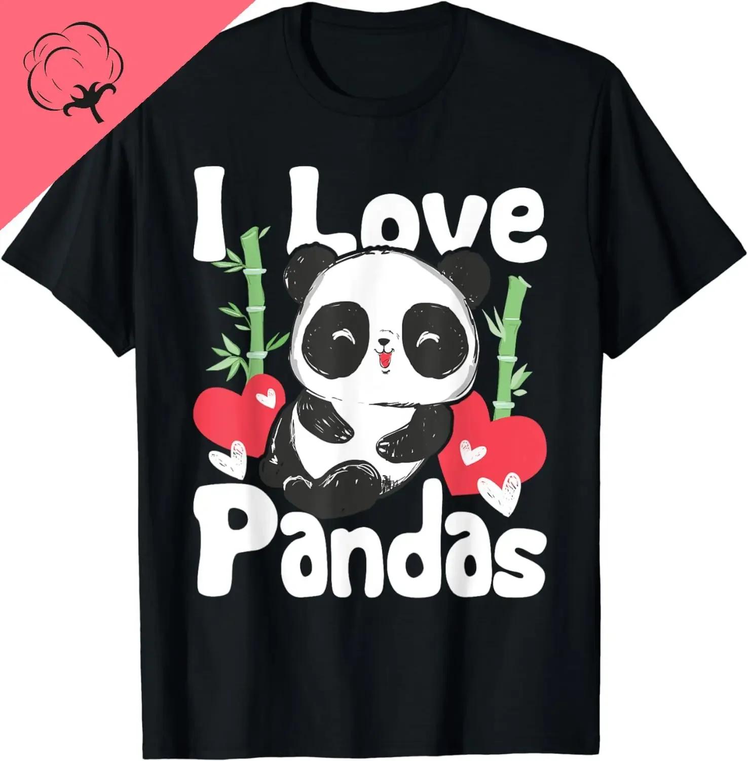 

Cute I Love Pandas Graphic Tee Unisexs Soft Breathable Cotton TShirt S