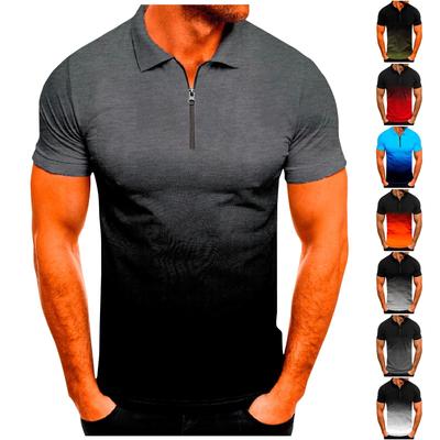 Men's Summer Gradient Color Lapel Shirts Men's Casual Fashion Zipper Shirts