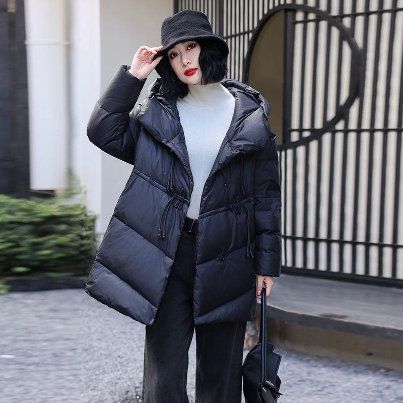 

Етнічний стиль середньої довжини та довгий пуховик для жіночого зимового сезону 2025 року, новий літературний та художній потовщений пуховик з капюшоном на дисковій застібці для мами XL чорний