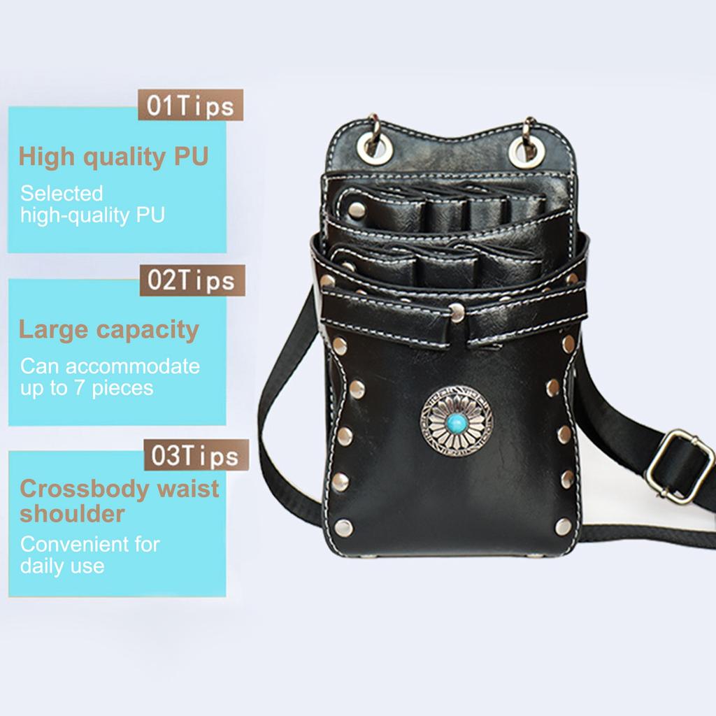 Barber Scissors Bag Hairstylist Waist Bag 7 Slot Detachable Scissor Holder Bag PU Leather Tool Bag for Scissor Hair