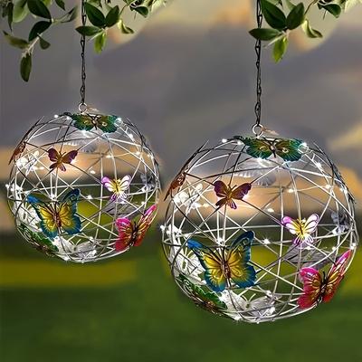 Lampion kula motyl zasilany solarnie, Zewnętrzne wiszące światło LED, Plastikowe ładowanie solarne, Dekoracyjne światło ogrodowe