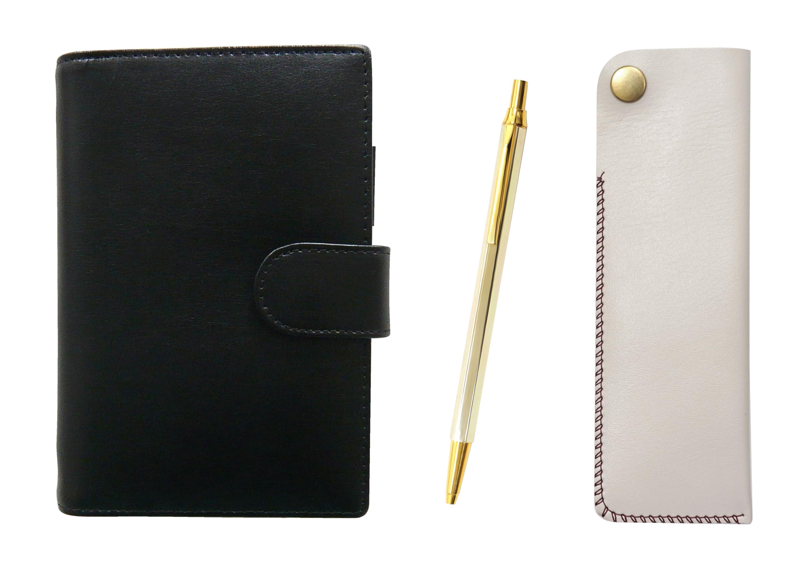 

Eco B7 Cowhide Mini System Notebook and Side Hook Pen Case White Z66 Whole Body Gold Hexagon Knock Metal Ballpoint Pen Set LS002B-NK01W-Z66KB