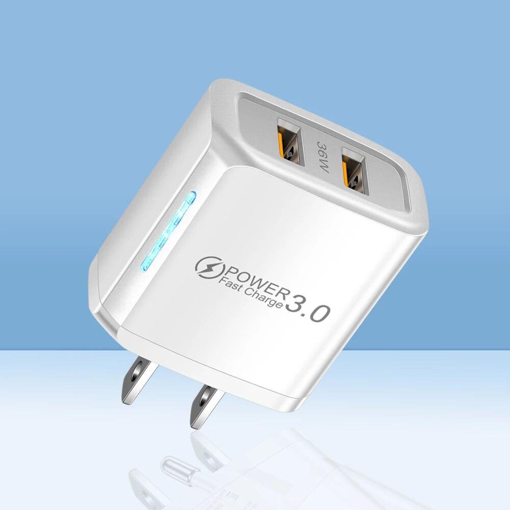 

2 порта 36 Вт USB зарядное устройство для мобильного телефона Quick 3.0 Wall Fast Charge Adapter для iPhone Xiaomi Samsung US White
