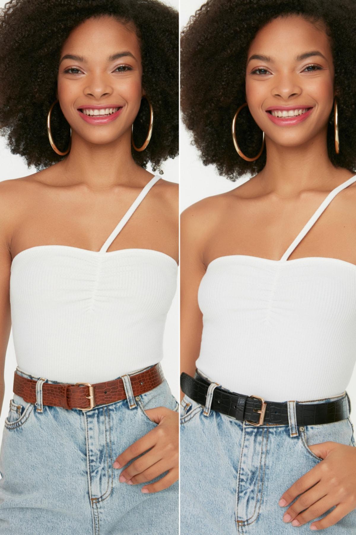 

Черно-коричневый комплект из 2 ремней с пряжкой под кожу крокодила TWOAW21KE0125..