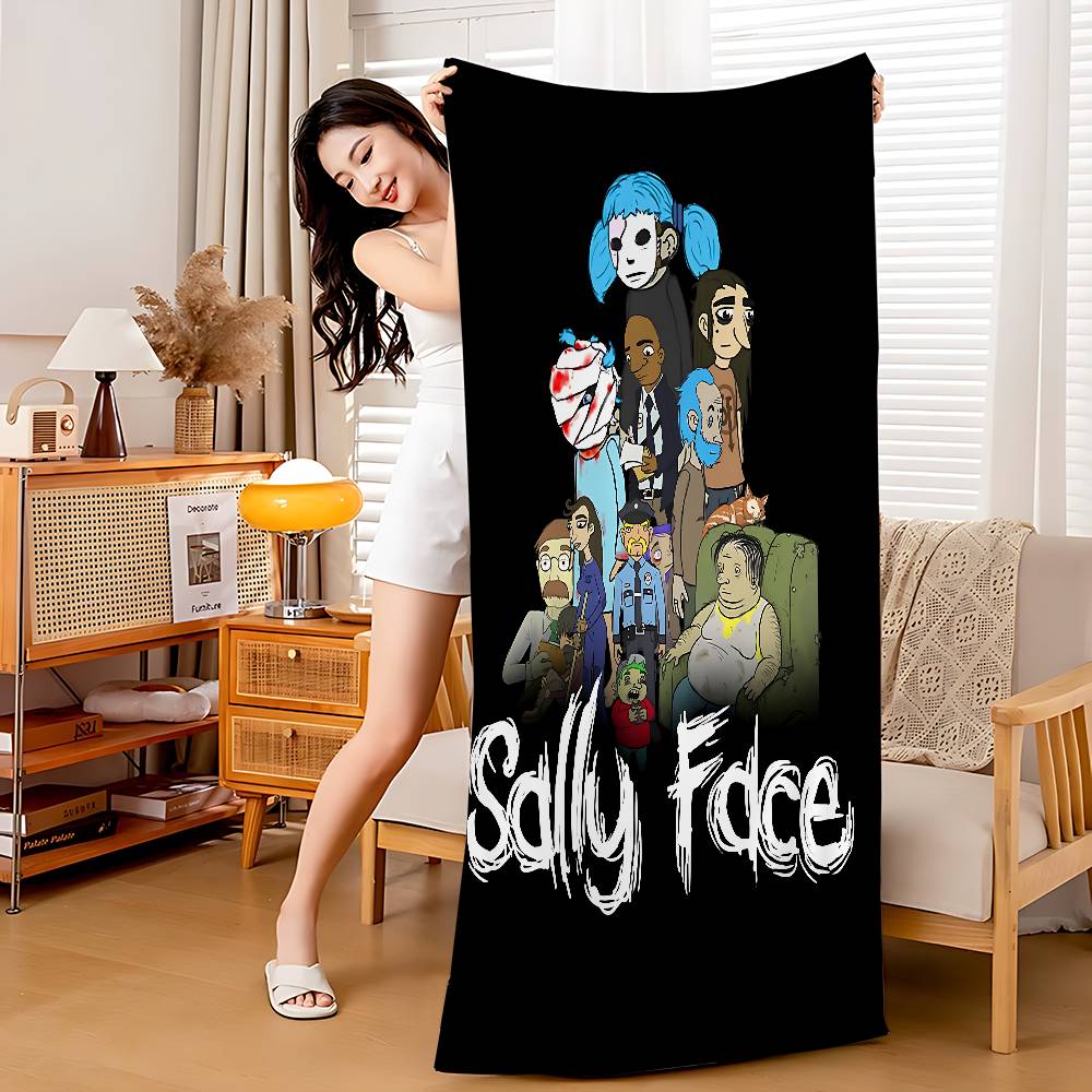 Sally Face Game Bath Towel Microfiber Soft Water Absorbing Breathable For Girl Kids Decorative Cartoon Beach Towel
