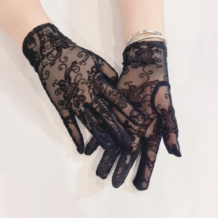Elasticated Lace Gloves Gothic Skull Crosses Pattern Costume Party Essential for Halloween Event and Themed Performances