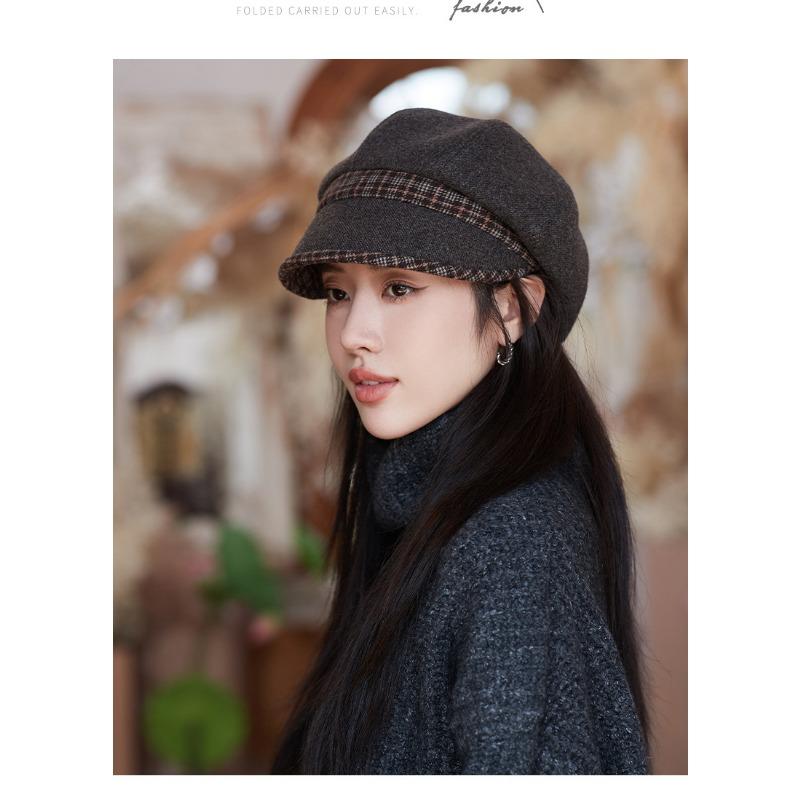 Chapeau octogonal d'automne et d'hiver pour femme, chapeau de gavroche rétro, béret en laine