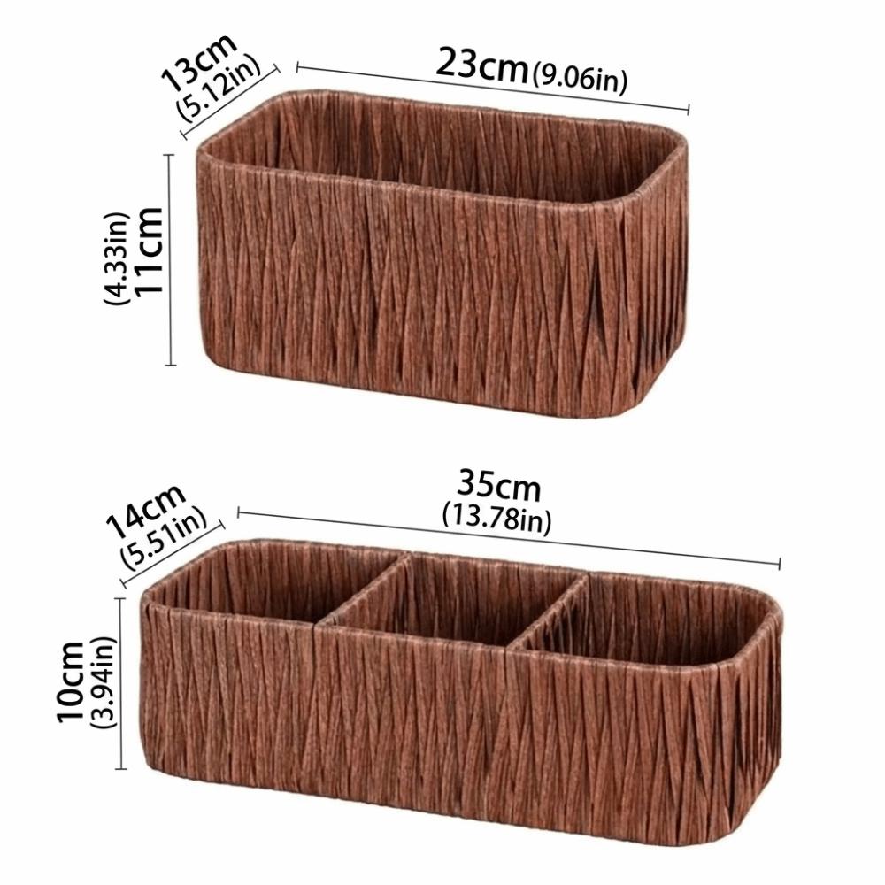 Durable Woven Storage Basket Rectangular Sundries Organization Box Picnic Basket Living Room