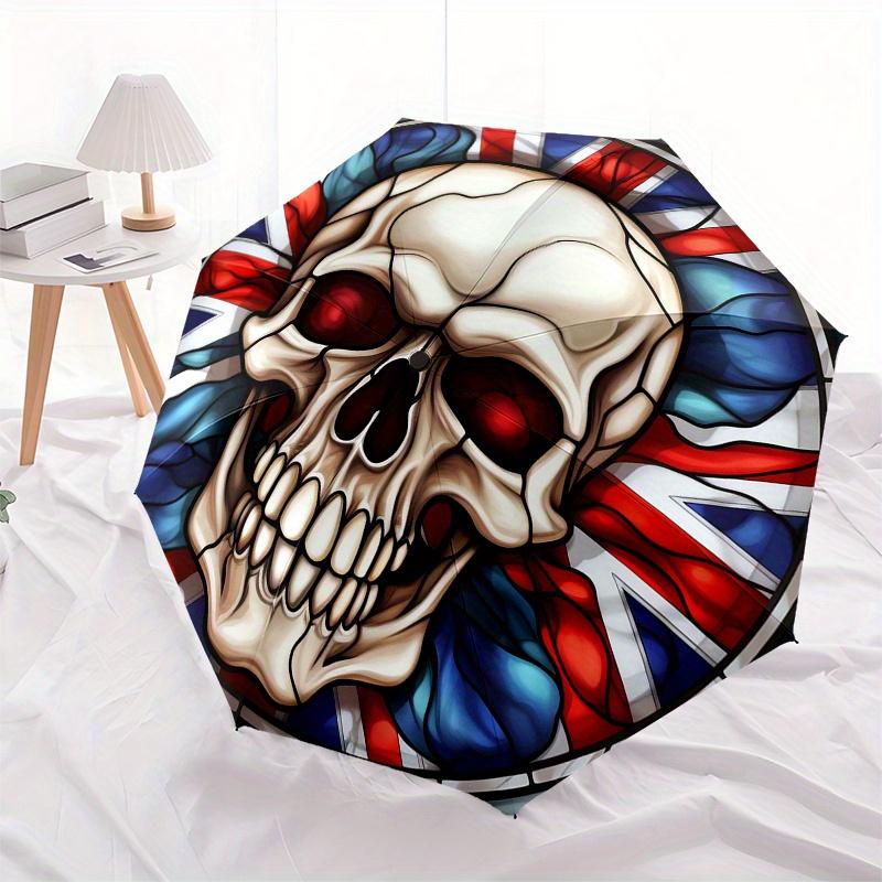 British Flag Stained Skull  DecorUmbrella, Portable 3-Fold Compact Umbrella,Christmas Gift ES640