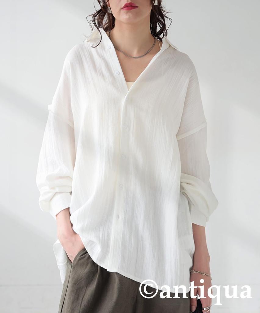 antiqua Long Regular Size White Women's Linen-Touch Shirt, Sleeve, ZK-00213, (S-L), 03,