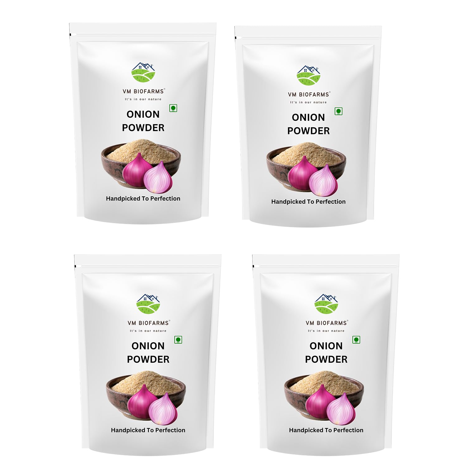 

VM Biofarms Onion Powder | All-Natural Dehydrated Onion Powder for Cooking, Seasoning & Flavor Enhancement | Pack of 4x200 Grams Each