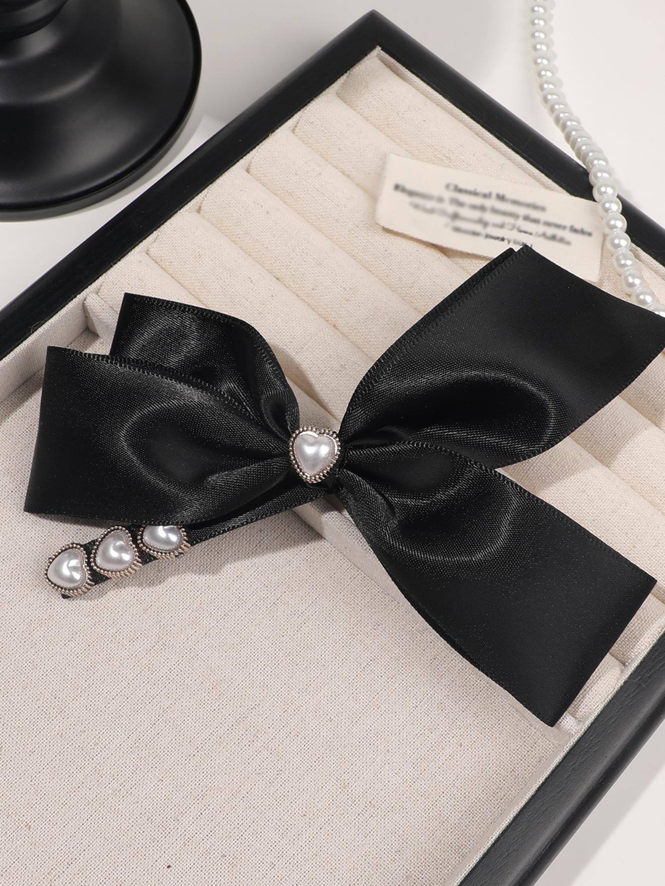 

Черные заколки-банты для волос с жемчугом, заколки для волос в форме сердца, ленточки, заколки для волос для девочек, аксессуары для волос на День святого Валентина чёрный