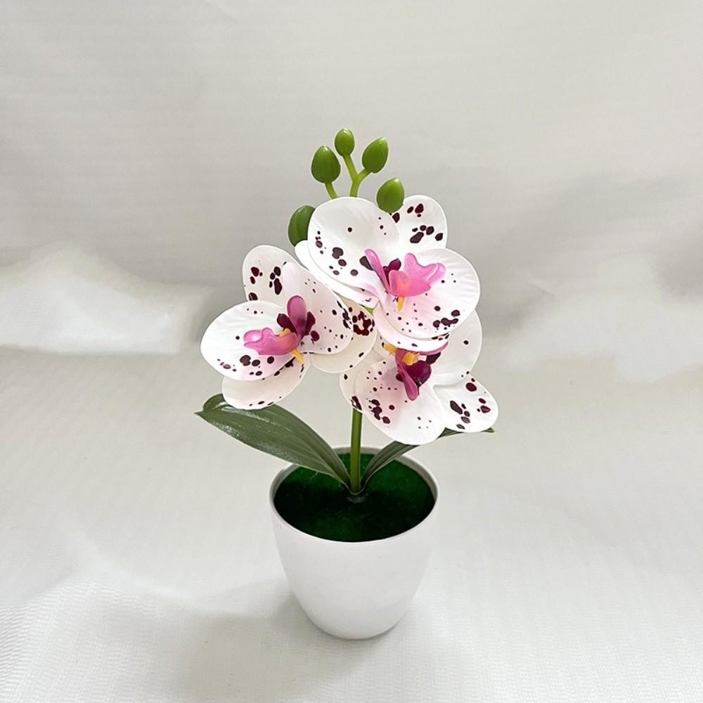 White Flower Pot Artificial Orchid Bonsai Multi-Bloom Plastic Fake Flower Home Decor