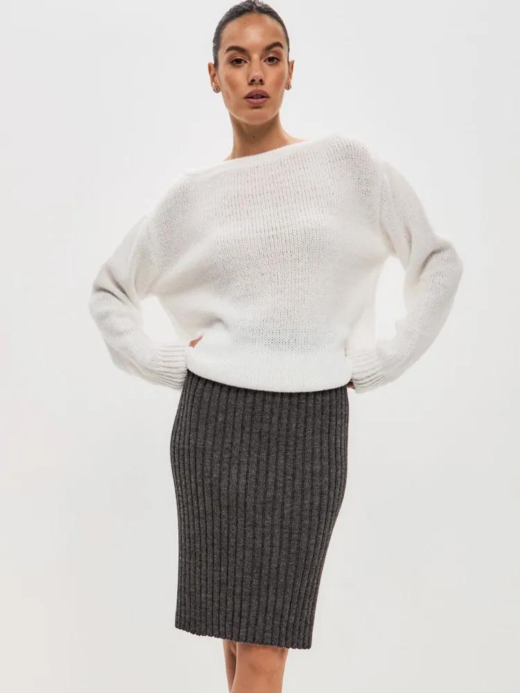 

Women s Knitted Midi Skirt, Long Bodycon Skirt, Back Slit XXXL