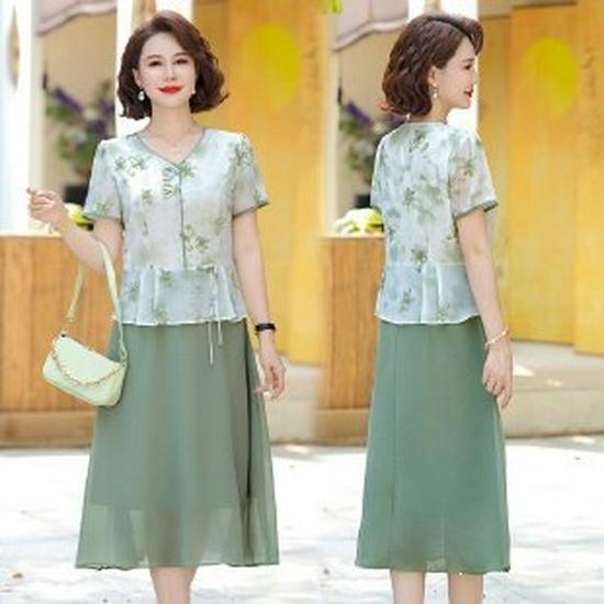 

Stylish Summer Chiffon Dresses for Middle-Aged & Elderly Mothers - Elegant, High-Quality, Plus Size XL світло-зелений колір