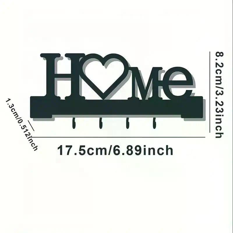 "Home Love" Shaped Key Holder With Hooks - No-Drill Wall Mount, Metal Organizer For Living Room Decor,Key Rack | Key Hanger Wall