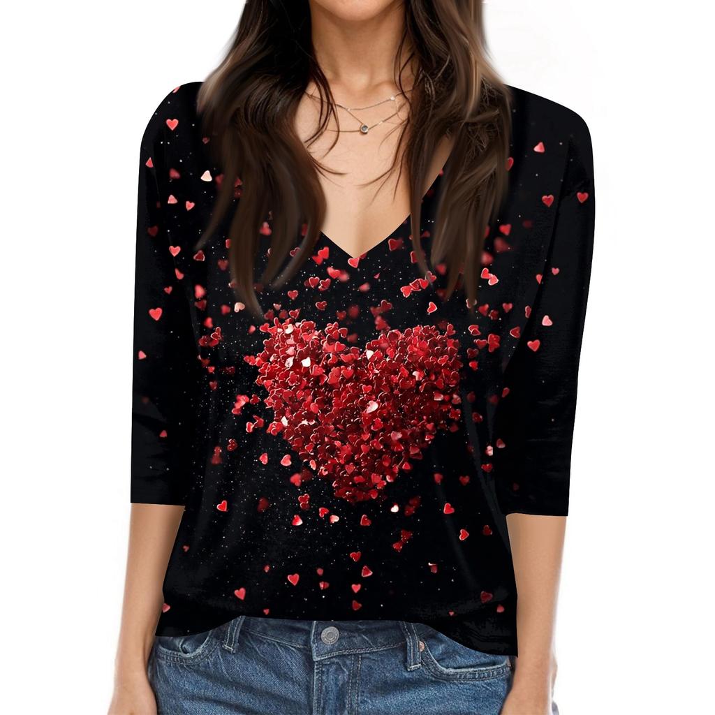 Women's T Shirt Print 3/4 Sleeve Daily Weekend Fashion Basic V- Neck Regular Top