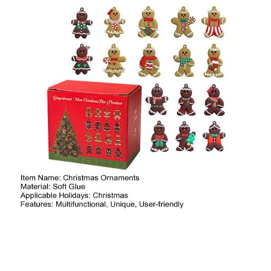 Gingerbread Man Christmas Ornaments 24-Day Countdown Calendar Soft Rubber Hanging Decor for Tree Home Cute Xmas Decoration