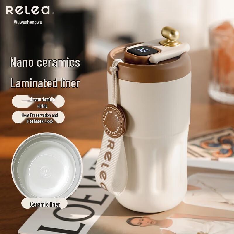 RELEA Digital Display Ceramic Lined Insulated Mug