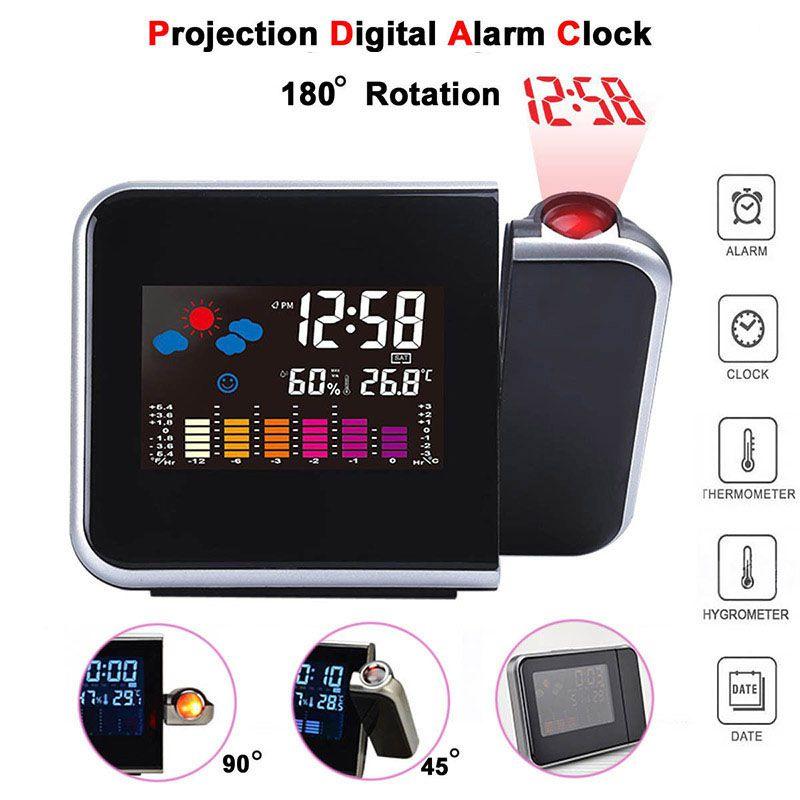 Led Digital Projection Alarm Clock Weather Thermometer Snooze Back Light