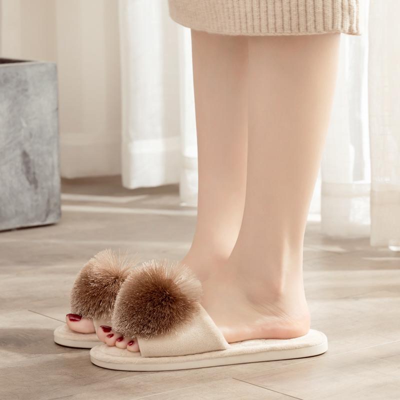 Fashion New Winter Open Toe Slipper Fashion Fur Thick Sole Flats Heel Ladies Casual Slip On Bedroom Shoes Soft Outdoor Slides Shoes