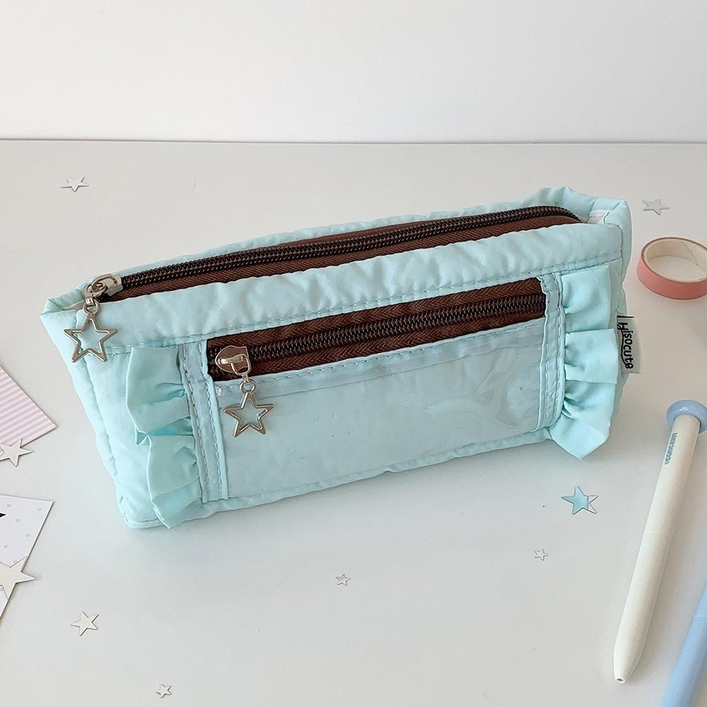 Star Zipper Ruffled Pencil Case Ruffled Edge Pencil Pouch Korean Ruffled Stationery Bag Student