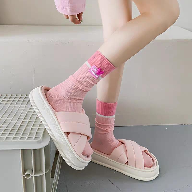 Ladies Spring and Autumn Solid Color Love Trend In The Tube Pile Socks