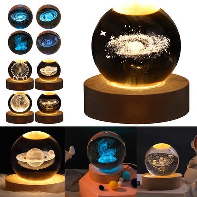 3D Crystal Ball Night Lights Glowing Planetary Galaxy Planet Moon Astronomy Ball Lamp Kids Bedroom Home Decor Birthday Gifts