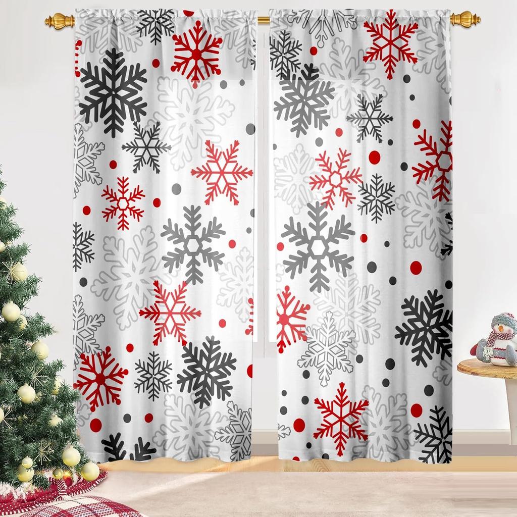 Christmas Curtains Living Room Snowflake Winter Xmas Snow Flake Drapes Holiday Semi Sheer Made Of Polyester Area Window Treatment
