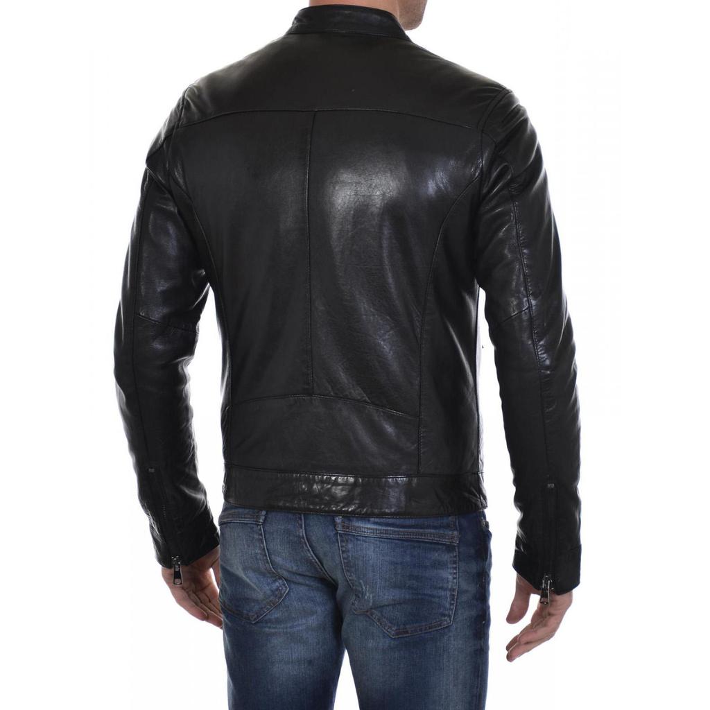 SkinOutfit Men's Genuine Lambskin Black Leather Jacket Stylish Motorcycle Bomber Biker Outerwear MJ 212