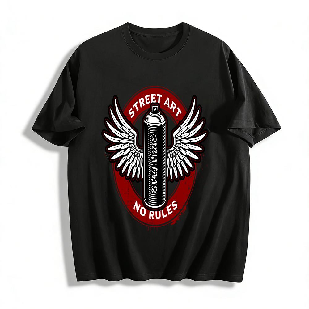 Street Art No Rules Winged Spray Can Trendy Graphic Tee Pure cotton T-shirt XXS