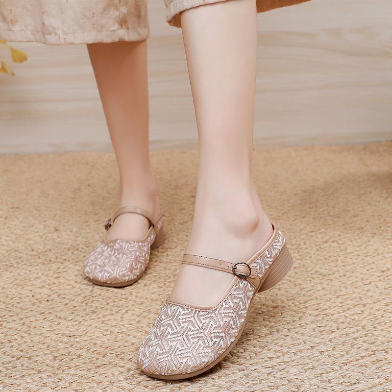 Chinese national style bag head half slippers women's summer wear 2025 new lazy one-pedal breathable mesh cool slippers