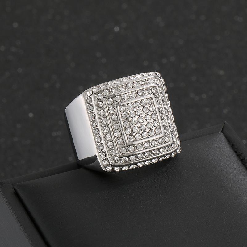 Men's Stainless Steel Simple Micro Pave CZ Square Ring Half Eternity Ring Hip Hop Jewelry Gift