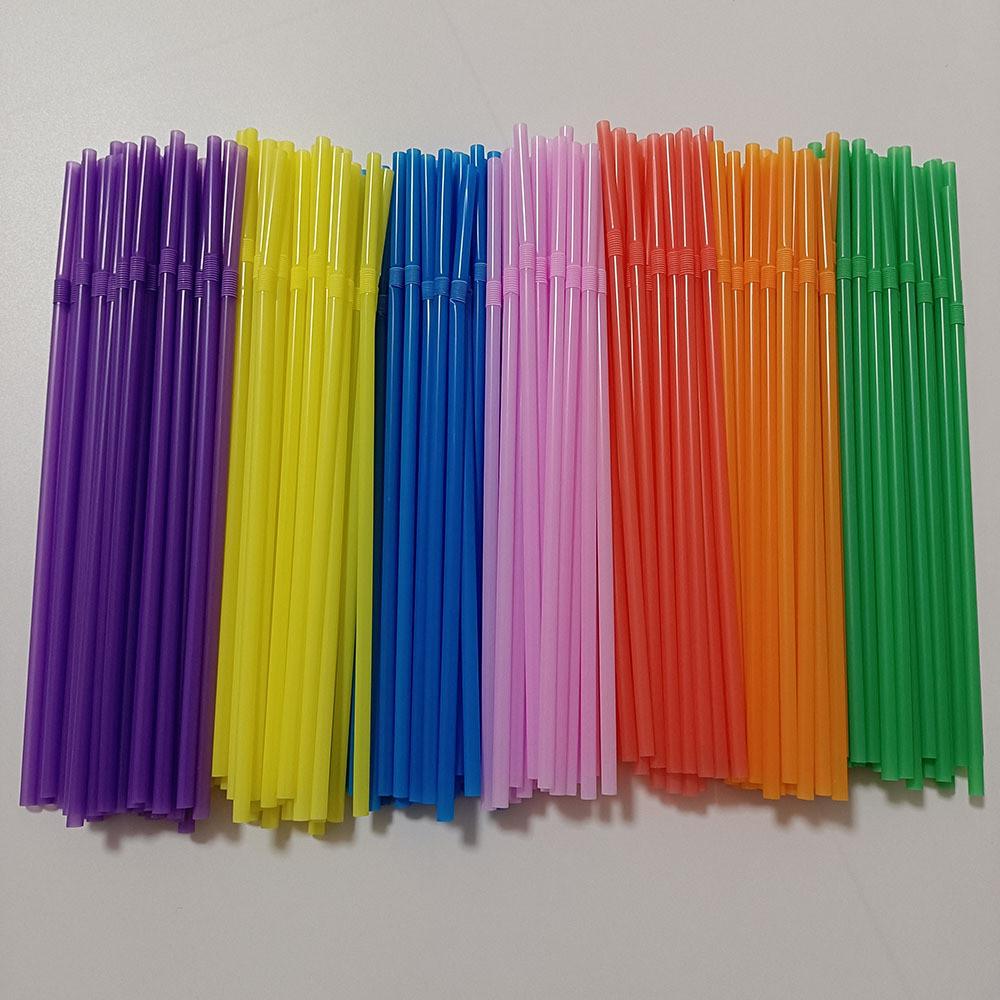 Food Grade Colored Flexible Plastic Drinking Straws For Juice And Milk Tea 100 Pack