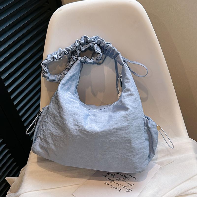 Women Small Handbag Nylon Solid Simple Armpit Bag High Quality Pleated Strap Ladies Shoulder Bag Large Capacity Top Handle Totes