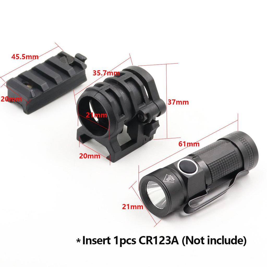 Kailixing 500 Lumen Mini-Taschenlampe: Hoch/Niedrig/Stroboskoplicht, Helmkompatibel mit 20mm Schieber.