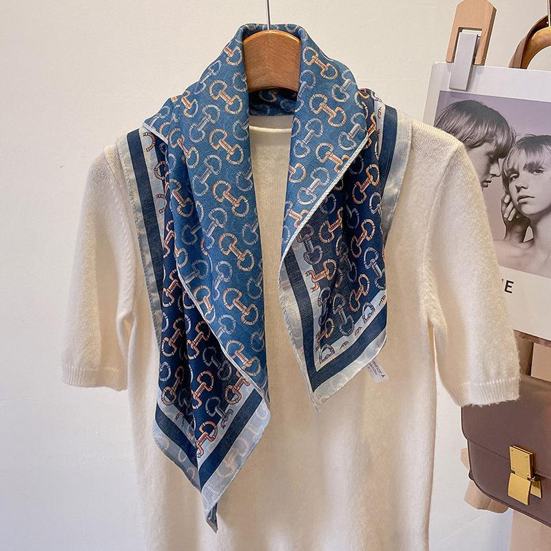 Ren Bomuld Dame Tørklæde Firkantet Foulard Dame Hals Hår Tørklæder Design Printet Hovedtørklæde Mode Pige Tørklæder 2023 Ny