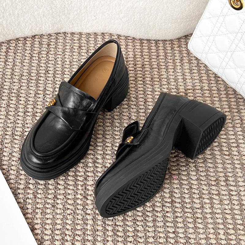 British style small leather shoes loafers women's 2025 new platform retro thick heel high heel single shoes women