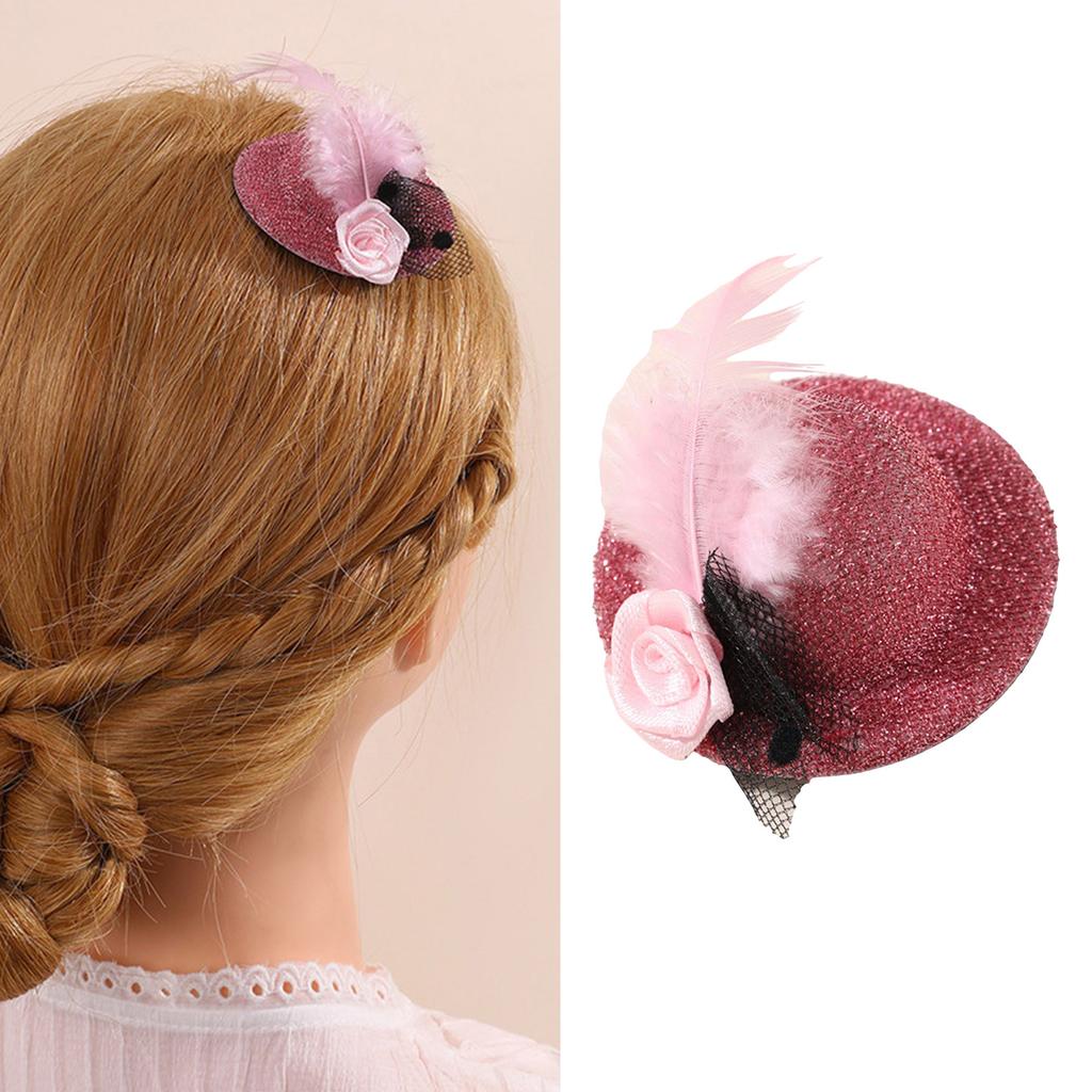 Mini Hat Clip Small Tea Party Top Hat Fascinator Hair Pin with Flower Feather for Girls Birthday Costume Hair Accesories