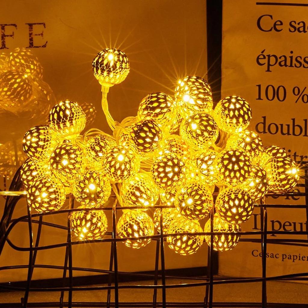 1PC LED Moroccan Ball String Lights Fairy Atmosphere Light Battery Powered For Home Bedroom Living Room Party Wedding Decor