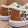 Women's Leopard Print Slip-On Snow Boots - Cotton, Plush, Flat Bottom, Large Sizes (Autumn/Winter)