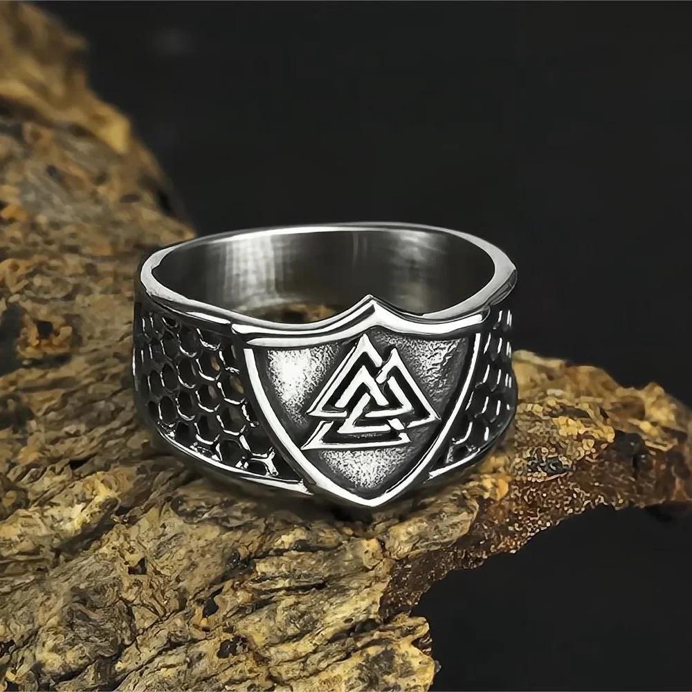 Vintage Viking Men Rings Stainless Steel Ethnic Belief Nordic Odin Compass Tree of Life Valknut Ring Amulet Jewelry
