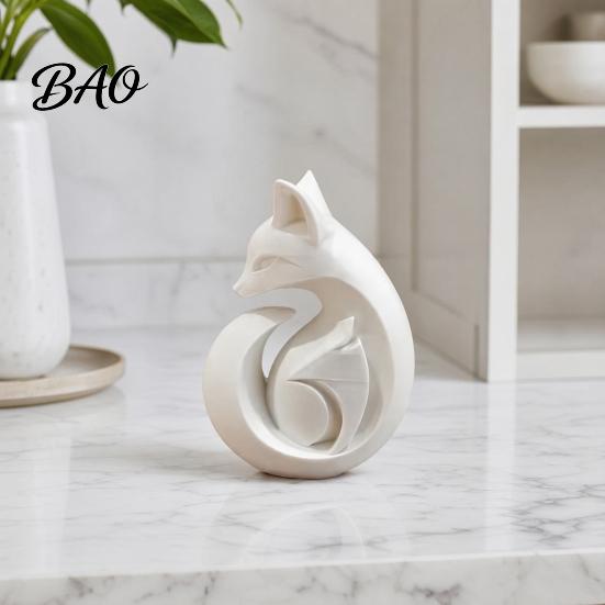 Snadno udržovatelná socha lišky 3D tištěná socha, Matně bílá minimalistická pevná konstrukce ozdoba, Socha odolná proti skvrnám hladký povrch kompaktní umělecký kousek
