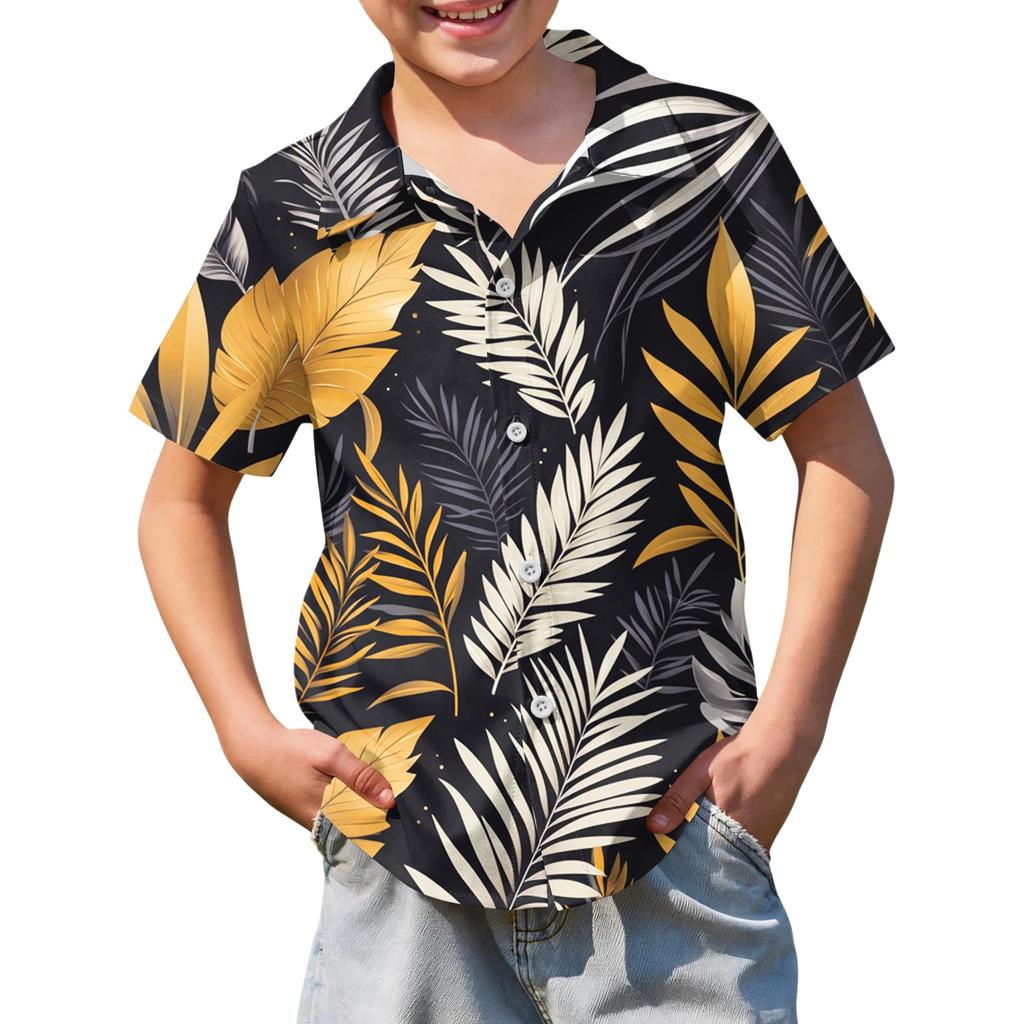 Jungen kurzärmeliges Hawaiihemd, Kinder Sommer Hemd mit Knöpfen