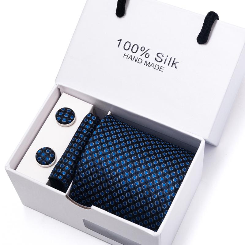 Men's 1200-Needle High-Density Business Stripe & Paisley Tie Set - 6 Piece Groom & Wedding Gift Box