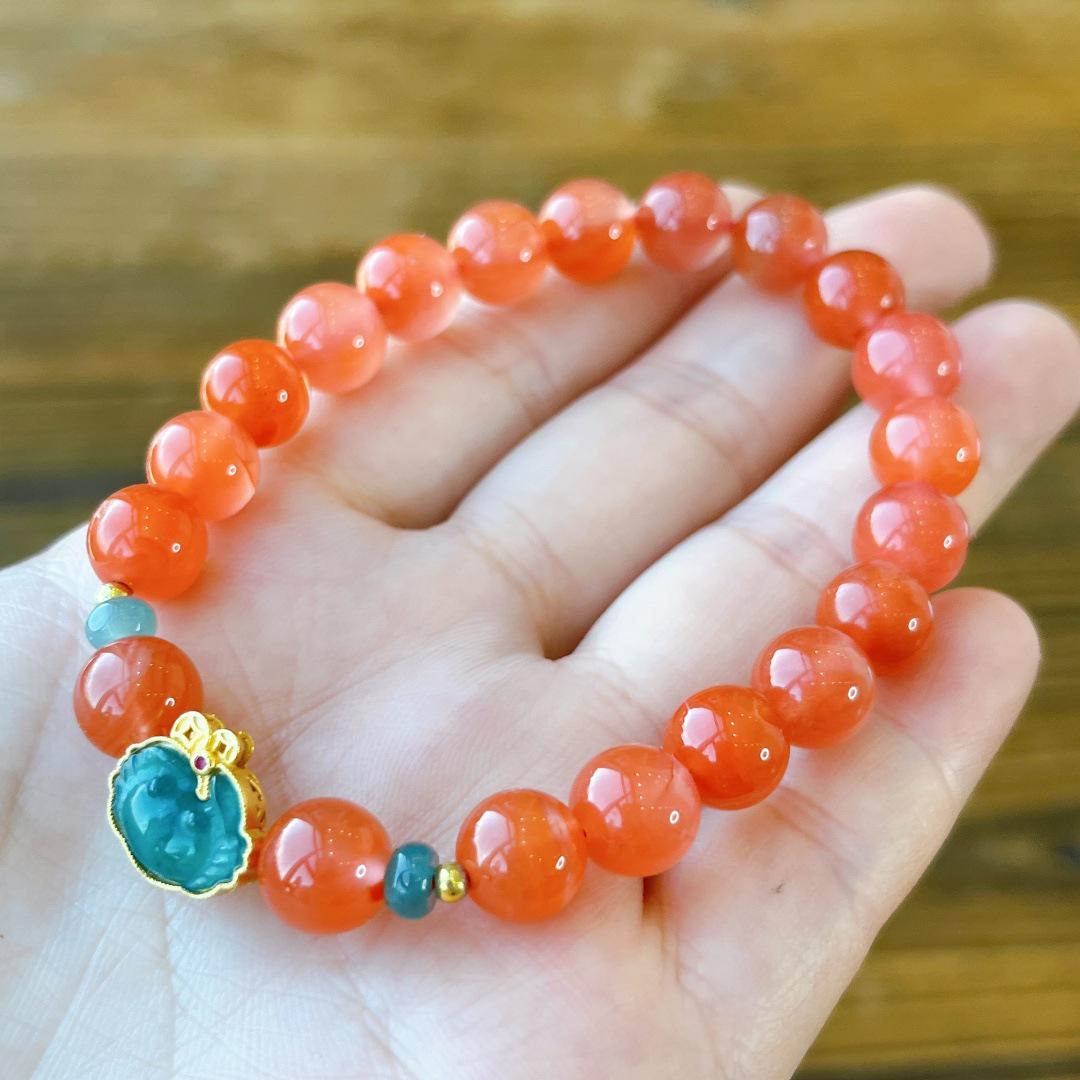 Natural NanHong Gold-Plated Bracelet, 925 Sterling Silver, Grade A Jade Blue Water, Fresh Style Accessories.