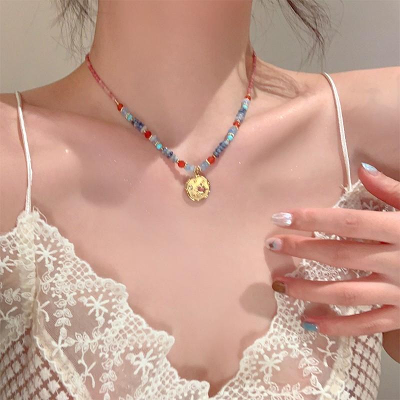 Summer Color Stars Beaded Pendant Necklace Female Sweet Small Fresh Clavicle Chain Vacation Style Niche Versatile Necklace